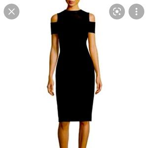 Lafayette 148 New York stretch-knit, cold shoulder dress with mesh yoke